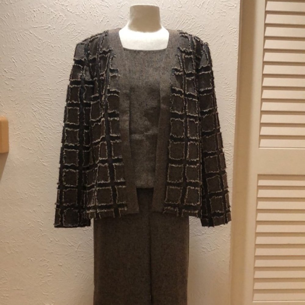 Brown Pant Set with Textured Jacket